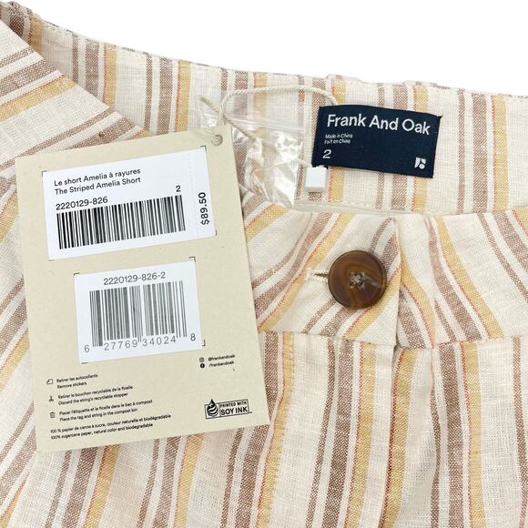 NWT FRANK & OAK Striped Amelia Hemp Blend Short Sz 2 - Picture 3 of 5